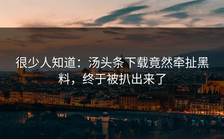很少人知道：汤头条下载竟然牵扯黑料，终于被扒出来了