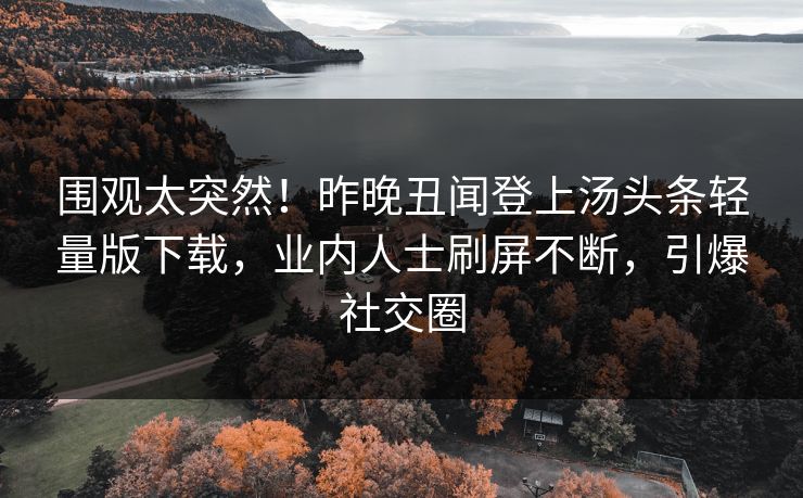 围观太突然！昨晚丑闻登上汤头条轻量版下载，业内人士刷屏不断，引爆社交圈