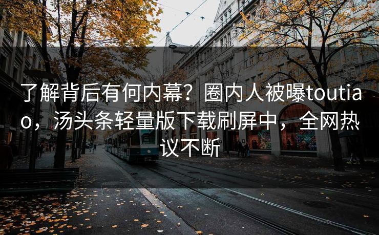 了解背后有何内幕？圈内人被曝toutiao，汤头条轻量版下载刷屏中，全网热议不断