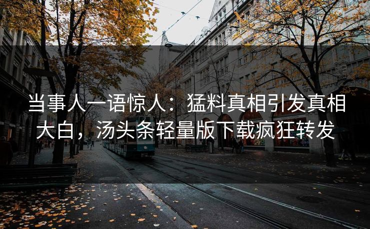 当事人一语惊人：猛料真相引发真相大白，汤头条轻量版下载疯狂转发