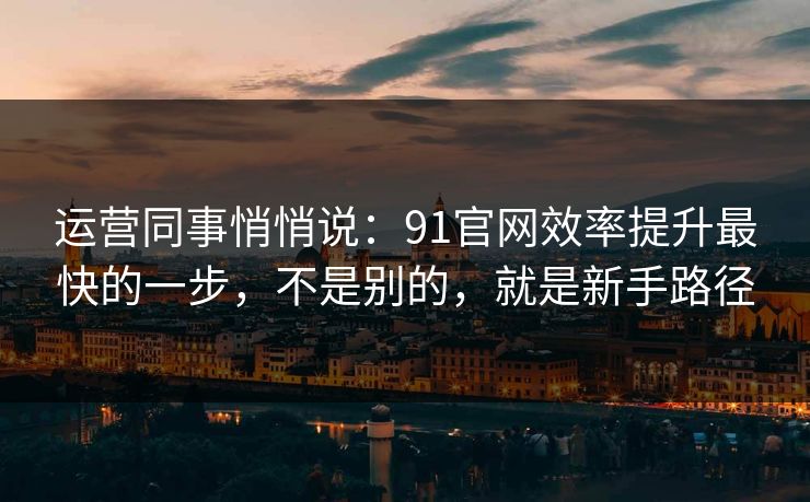 运营同事悄悄说：91官网效率提升最快的一步，不是别的，就是新手路径